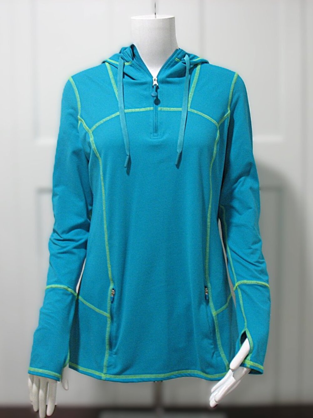 Kirkland Signature Hoodie Women's Medium Teal 1/4 Zip Stretch Pullover Athletic